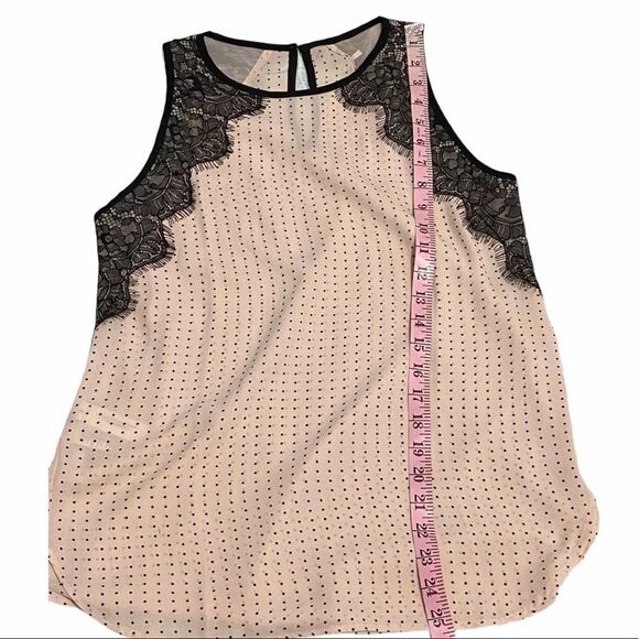 Loft Blouse Polka Dot Sleeveless Lace Top Keyhole‎ Button Back Pink Black XS - Picture 10 of 11